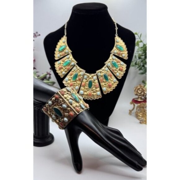 Gorgeous Vintage Silver Tribal With Semi Precious Stones Sterling Silver Set - Picture 3 of 16